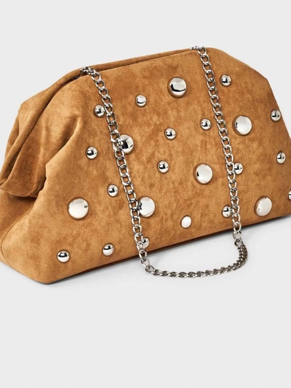 a new day Tan Suede Studded Clutch with Chain (New w/o tags)